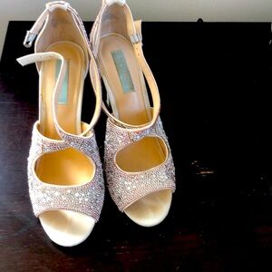 Betsey Johnson silver&white sparkly shoes.Great for party wear.Worn once.Size 10
